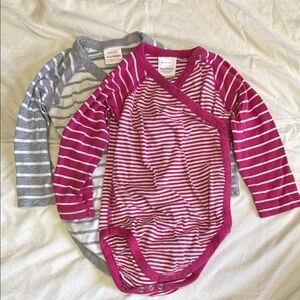 HannaAnderson Bodysuit Set - Pink and Gray Stripes